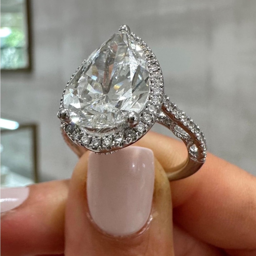 🔥5CT Certified Pear Cut Moissanite💎14K White Gold  Engagement Ring 💍 Size 6.5